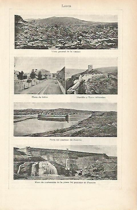 LAMINA ESPASA 1879: Vistas de Lorca Murcia