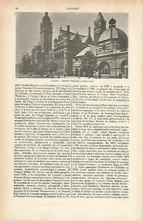 LAMINA ESPASA 1884: Instituto Imperial y Universidad de Londres