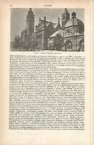 LAMINA ESPASA 1884: Instituto Imperial y Universidad de Londres