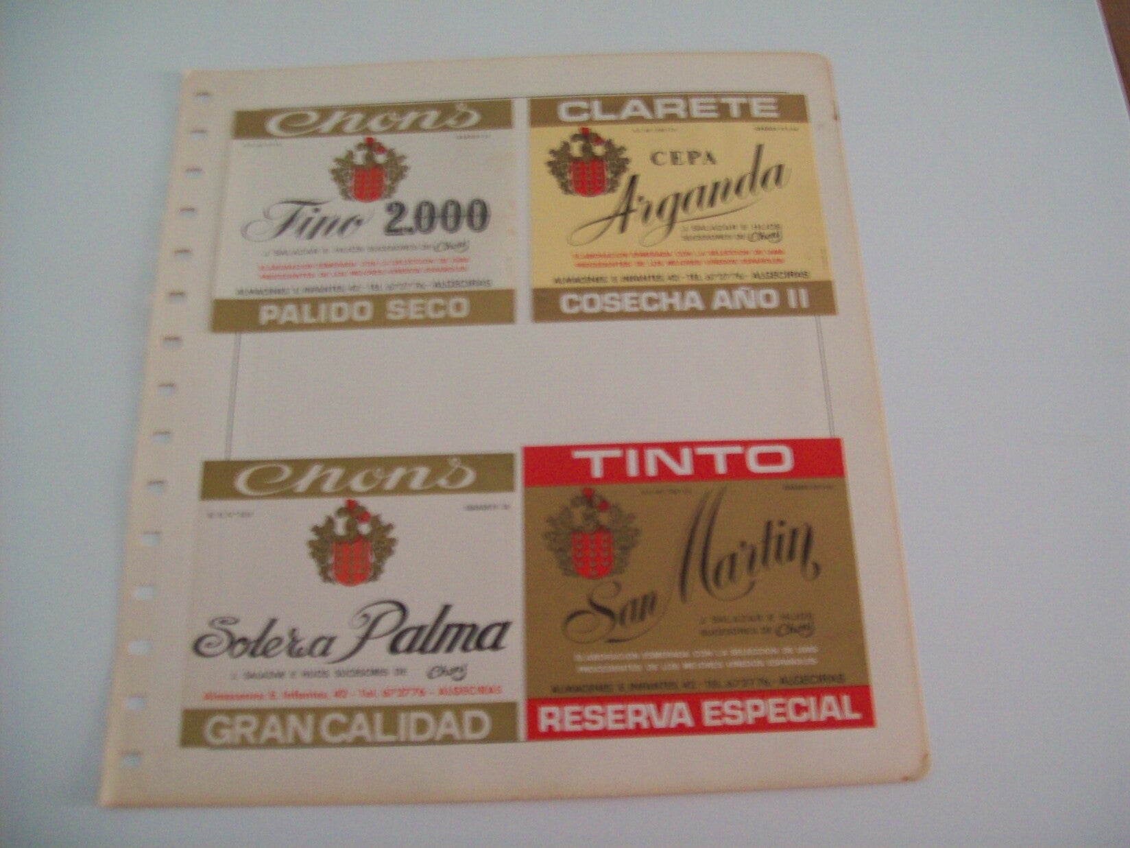 ETIQUETA LICOR 2303: Tinto 200 Solera Palma Arganda San Martin