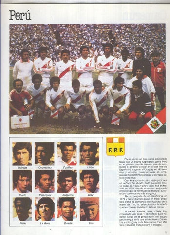 España 1982 lamina 01: Seleccion de Peru