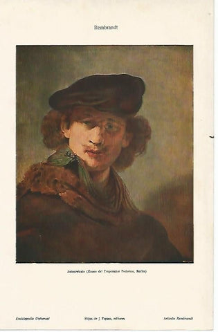 LAMINA ESPASA 1004: Autorretrato obra de Rembrandt