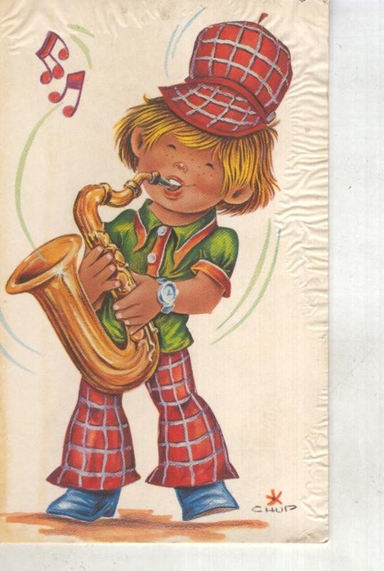 Postal 015063: Tocando el saxofon, ilustracion de Chup