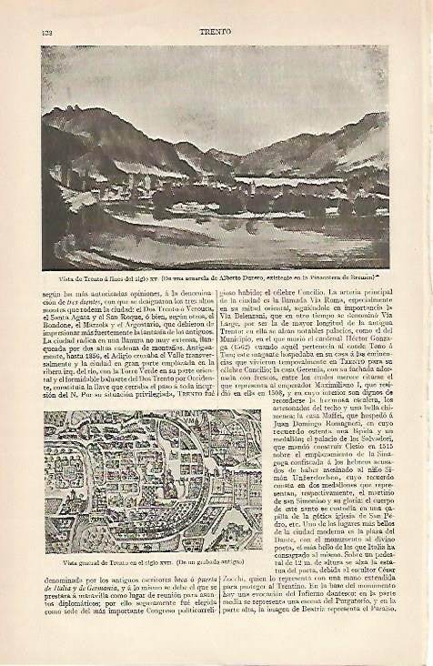 LAMINA ESPASA 844: Vistas de Trento Italia