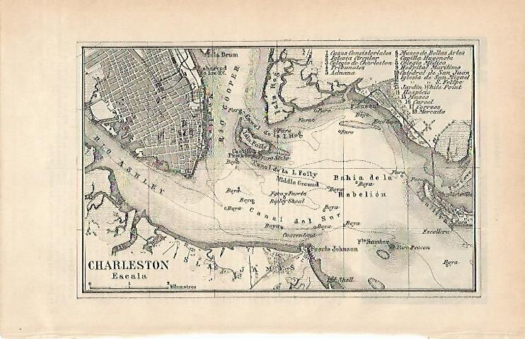 LAMINA ESPASA 1898: Mapa de Charleston Estados Unidos