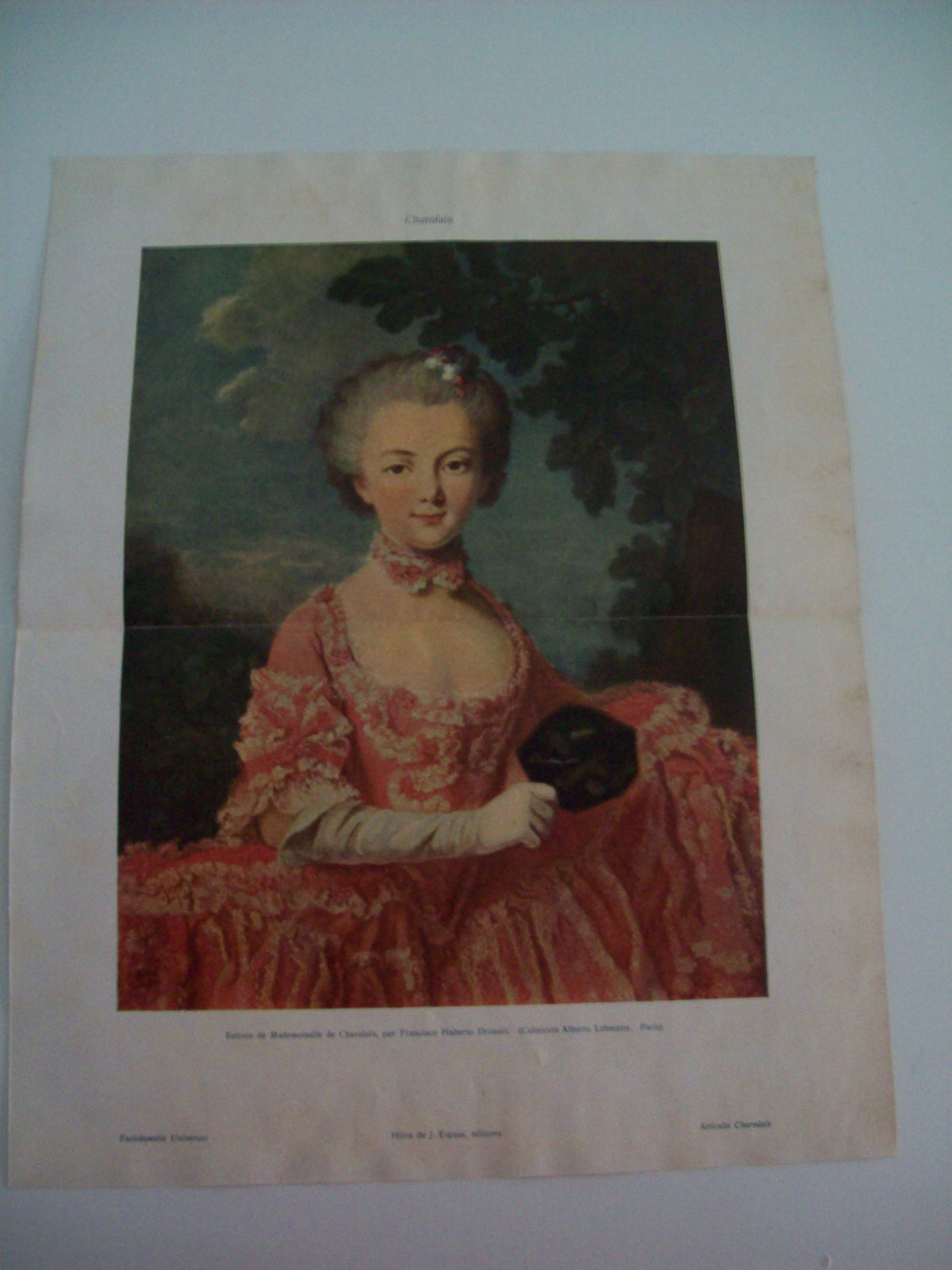 LAMINA ESPASA 1902: Retrato de Mademoiselle de Charolais obra de Drouais