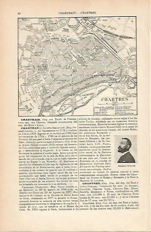 LAMINA ESPASA 1903: Plano de Chartres Francia