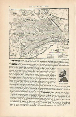 LAMINA ESPASA 1903: Plano de Chartres Francia
