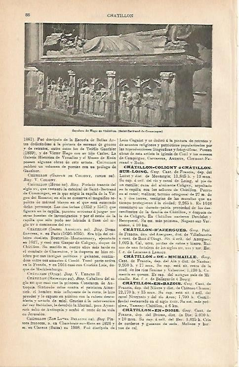 LAMINA ESPASA 1910: Sepulcro de Hugo de Chatillon
