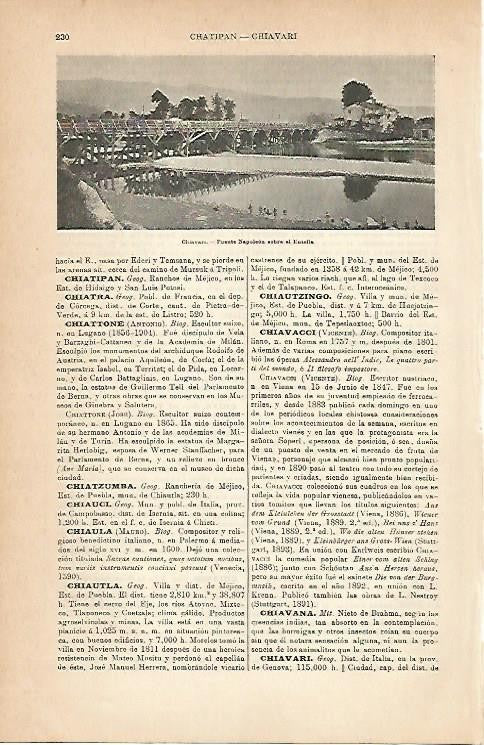 LAMINA ESPASA 1933: Puente Napoleon de Chiavari Italia