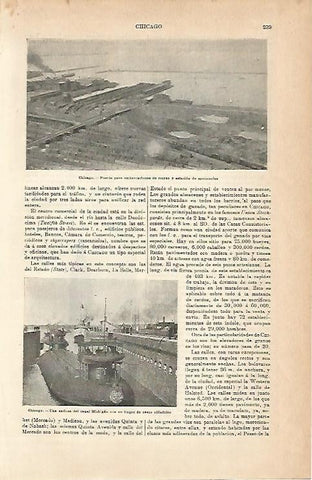 LAMINA ESPASA 1936: Puerto de Chicago Estados Unidos