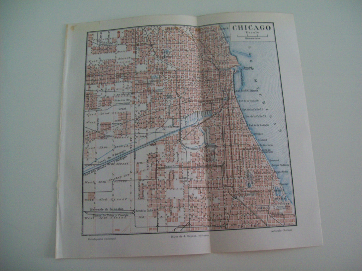 LAMINA ESPASA 1937: Plano de Chicago Estados Unidoss