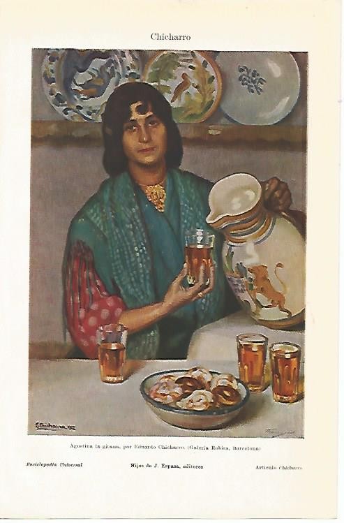 LAMINA ESPASA 1949: Agustina la gitana obra de  Chicharro
