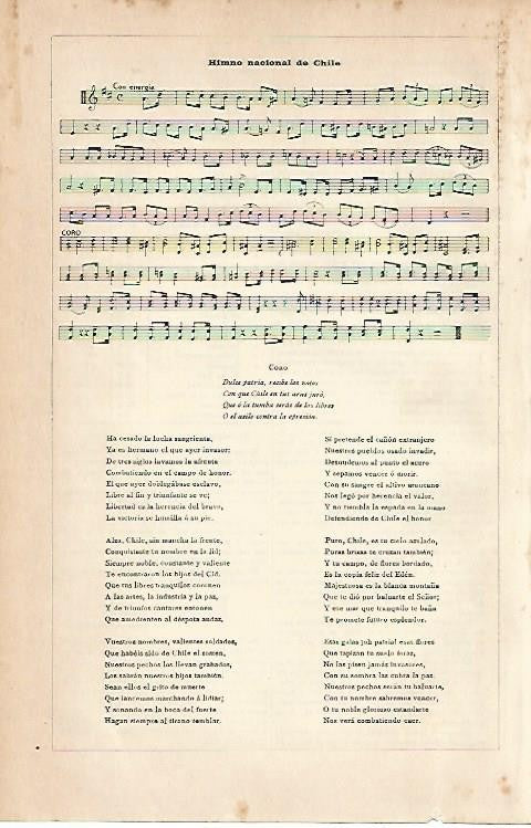 LAMINA ESPASA 1958: Himno nacional de Chile