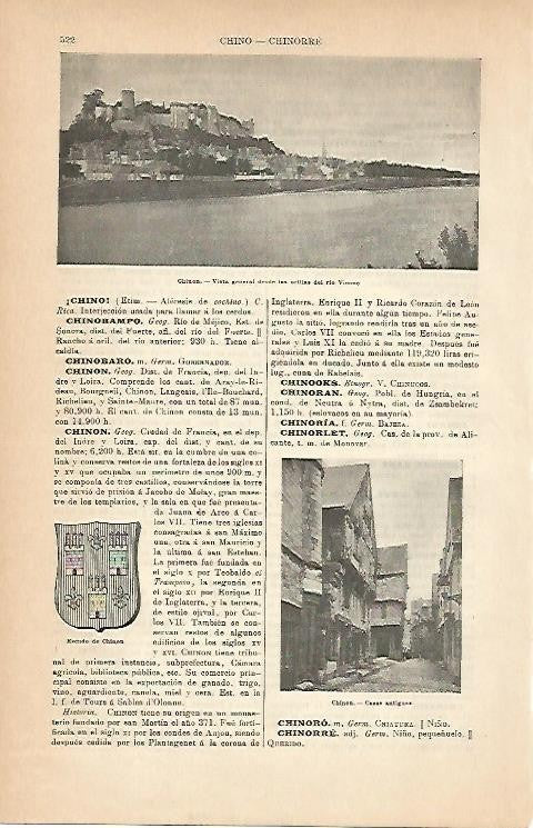 LAMINA ESPASA 1986: Vista general de Chinon Francia