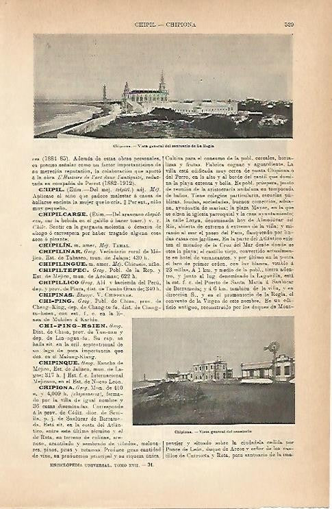 LAMINA ESPASA 1988: Vista general de Chipiona Cadiz