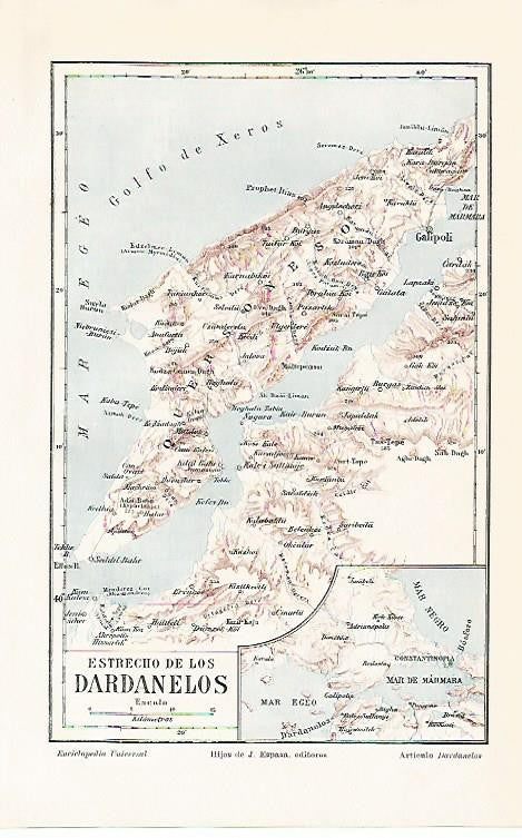 LAMINA ESPASA 2029: Mapa del Estrecho de los Dardanelos Turquia