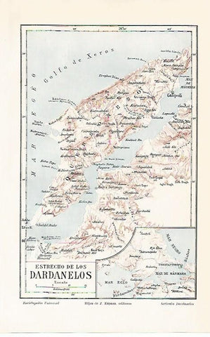 LAMINA ESPASA 2029: Mapa del Estrecho de los Dardanelos Turquia