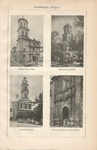 LAMINA ESPASA 2220: Iglesias de Guadalajara Mexico