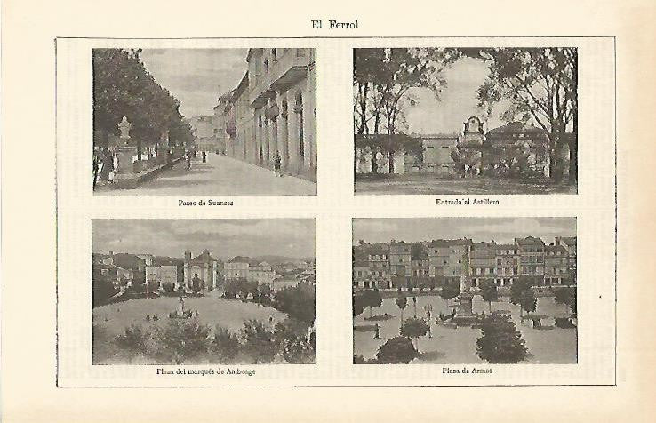 LAMINA ESPASA 2490: Panoramicas de El Ferrol La Coruña