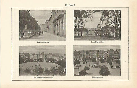 LAMINA ESPASA 2490: Panoramicas de El Ferrol La Coruña