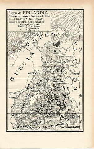 LAMINA ESPASA 2531: Mapa de las zonas industriales de Finlandia