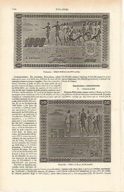 LAMINA ESPASA 2532: Billetes de Finlandia