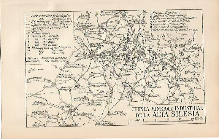 LAMINA ESPASA 2568: Mapa de las minas de Silesia Polonia