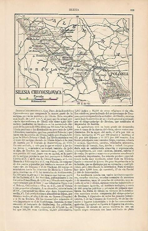 LAMINA ESPASA 2569: Mapa de Silesia Checoslovaquia