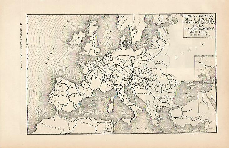 LAMINA ESPASA 2665: Mapa de trenes coche cama en Europa