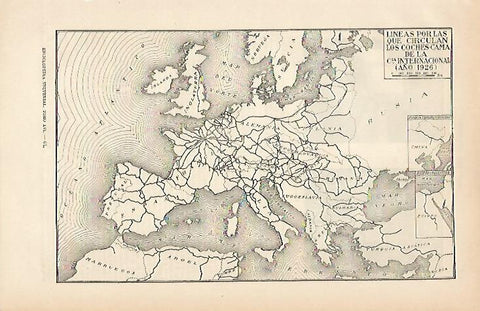 LAMINA ESPASA 2665: Mapa de trenes coche cama en Europa