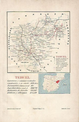 LAMINA ESPASA 2785: Mapa de la provincia de Teruel