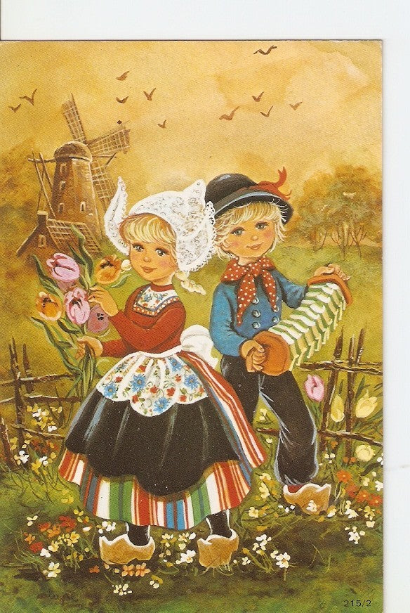 Postal 025271 : Dibujo. Niños con trajes tradicionales