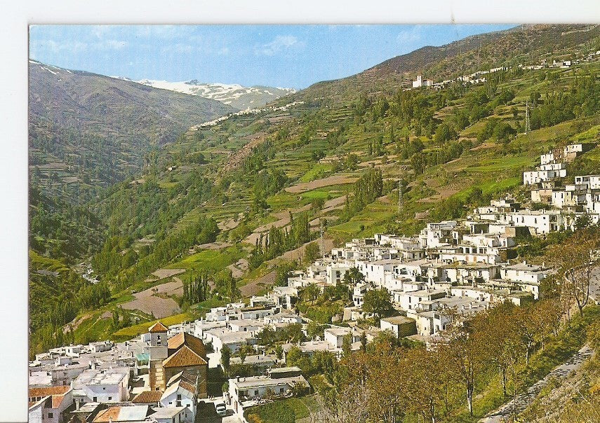Postal 028869 : La Alpujarra (Granada). Pampaneira-Bubion y Capileira, al fondo Sierra Nevada