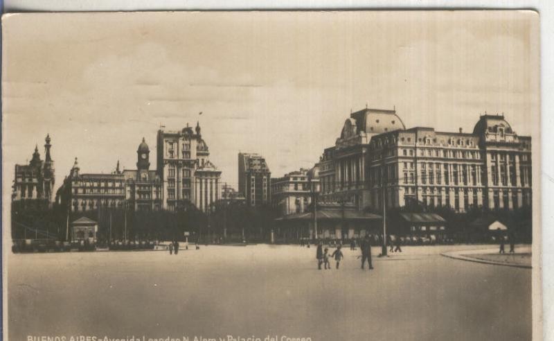 Postal  B/N 0155 : Avenida de Leandro N.Alem y Palacio del Correo de Buenos Aires-Argentina