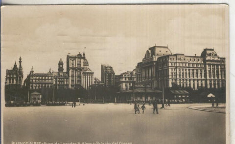 Postal  B/N 0155 : Avenida de Leandro N.Alem y Palacio del Correo de Buenos Aires-Argentina