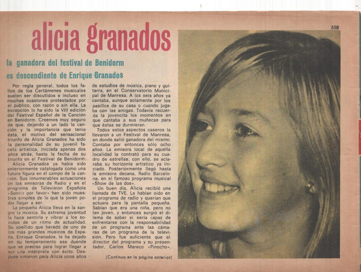 Claro de Luna numero 358: reportaje sobre Alicia Granados (numerado 1 en trasera)
