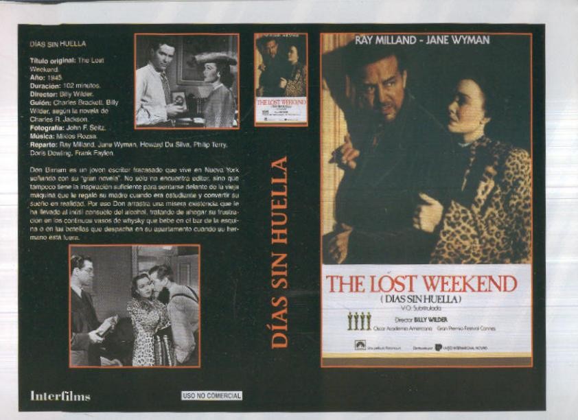 Caratula cine 30x22 cm: The lost weekeng (dias sin huella)