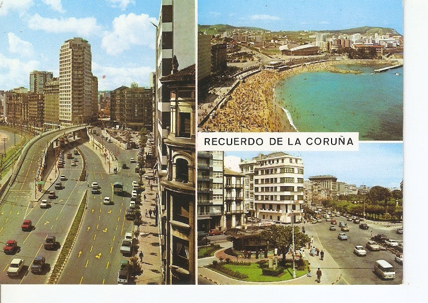 Postal 032866 : Viaducto Linares Rivas. Playa de Riazor y Plaza de Orense