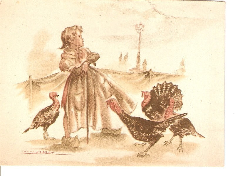 Postal 036860 : Dibujo mujer con pavos