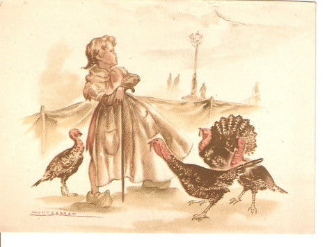 Postal 036860 : Dibujo mujer con pavos