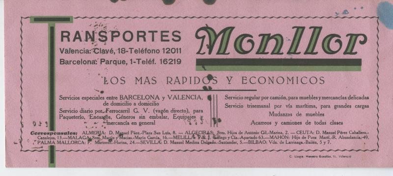 Secante de Transportes Monllor años 30