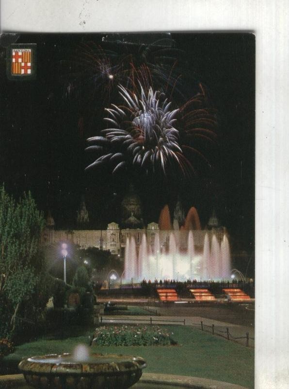 Postal 002375: Vista noctura de la fuente de Montjuich en  Barcelona 