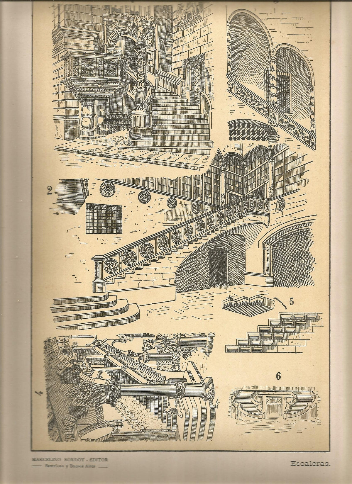 Lamina 142: Tratado de arquitectura de Sugrañes - Escaleras