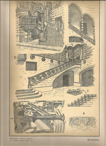 Lamina 142: Tratado de arquitectura de Sugrañes - Escaleras
