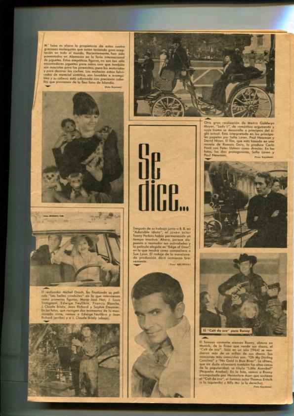 Sissi numero 320: ficha/foto de: Tonny Perkins, pelicula Lady L, cantante aleman Ronny, Michel Drach, Jean Richard
