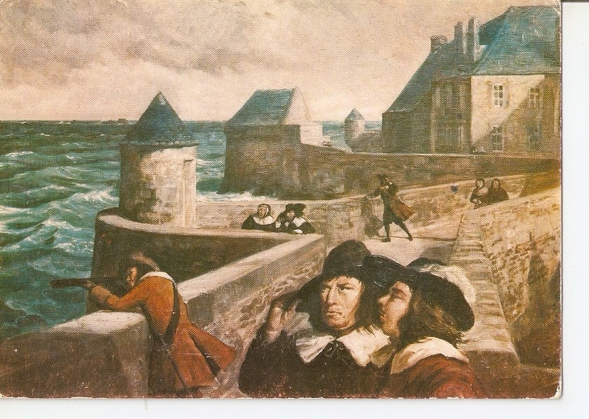 Postal 037394 : Les Armateurs Malouins sur les remparts a Sanit-Malo. Corsaires et Vaisseaux