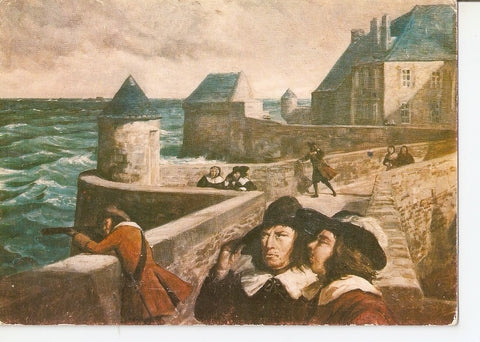 Postal 037394 : Les Armateurs Malouins sur les remparts a Sanit-Malo. Corsaires et Vaisseaux