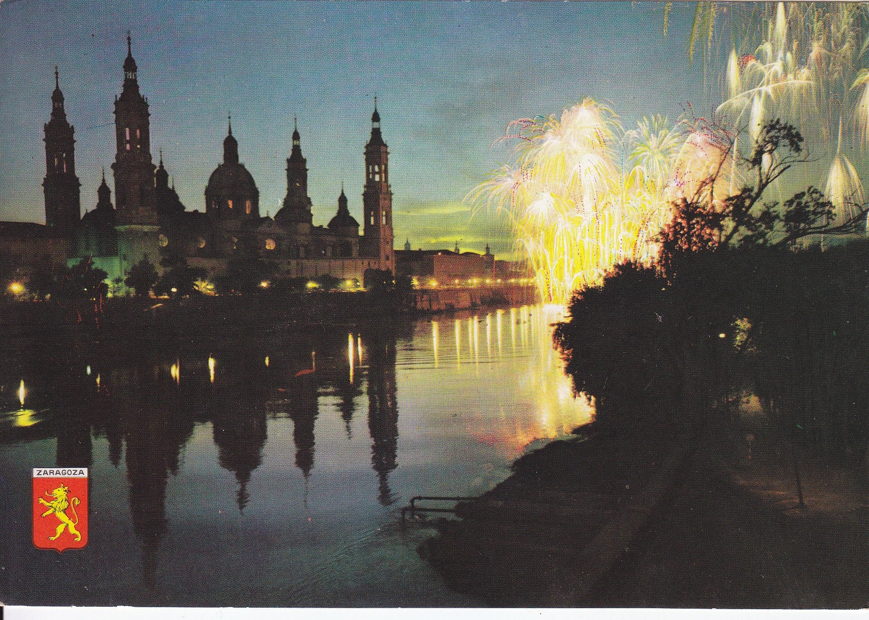 Postal 60781: Nocturno de basilica del Pilar y rio Ebro (Zaragoza)