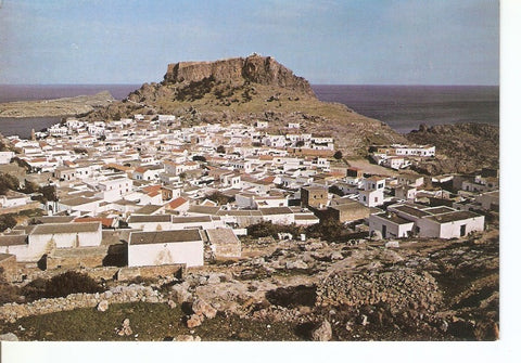 Postal 031275 : Lindos - La actual Lindos con la Acropolis al fondo